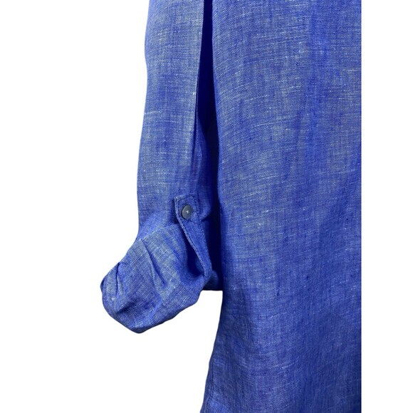JNY Jones New York Womens Linen Button Down Shirt Sz Medium Blue Roll-Tab - Picture 3 of 11